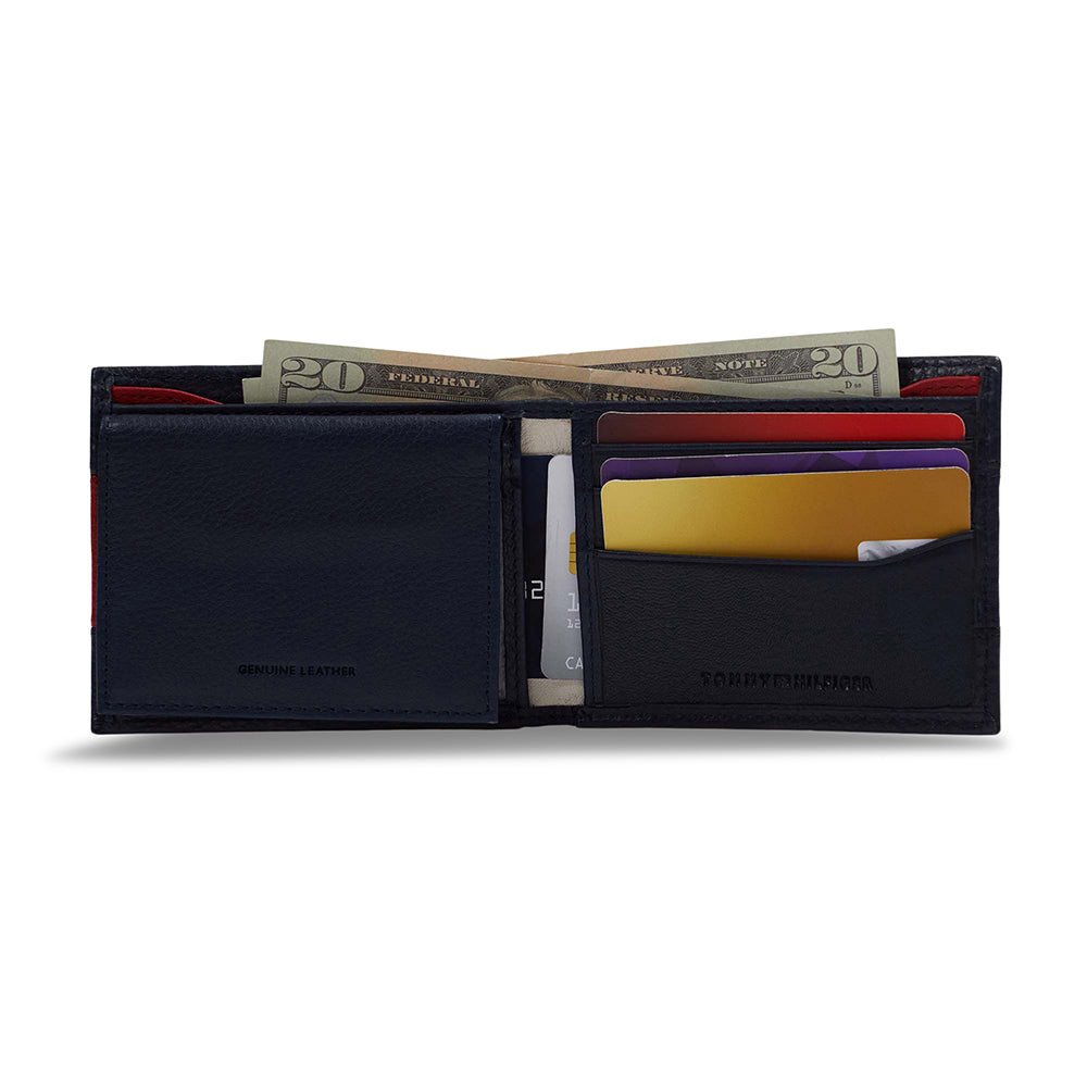 Tommy Hilfiger Men's Leather Wallet RFID Bifold 31TL220109 Red White Blue