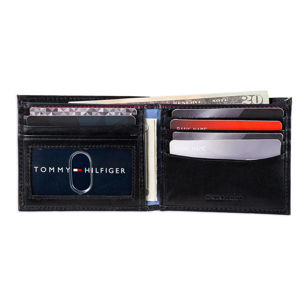 Tommy Hilfiger Men's Black Leather Wallet with 6 Credit Card Pockets and Removable ID Window 31TL13X008