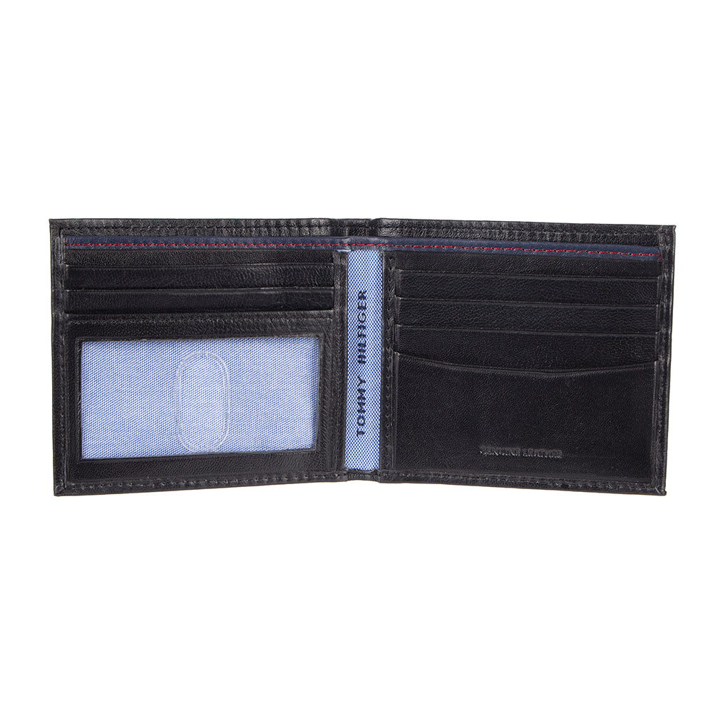 Tommy Hilfiger Men's Black Leather Wallet with 6 Credit Card Pockets and Removable ID Window 31TL13X008